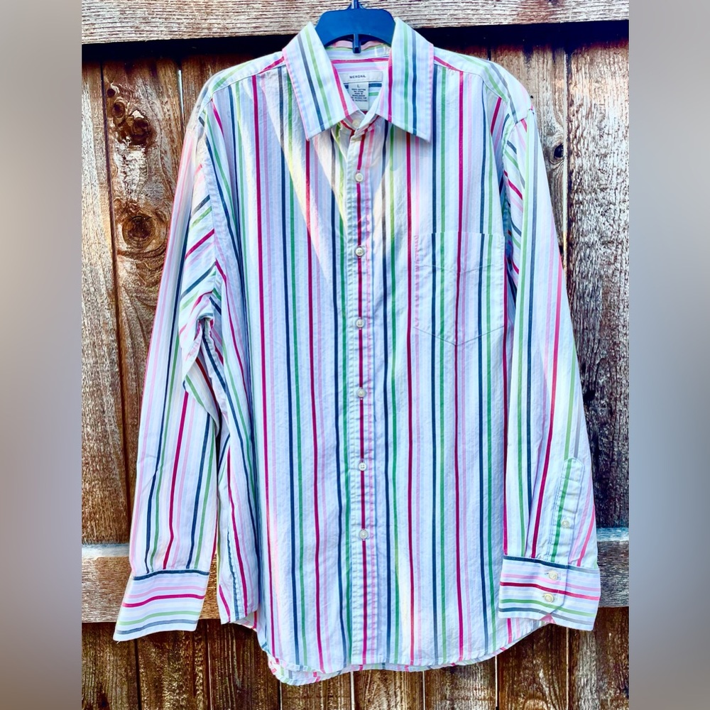 Merona Long sleeve button down shirt with pink and gray stripes | Size Large